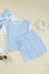 Casual Chic Textured Knit Contrast Trim Crewneck Tee And Pocketed Skirt Set